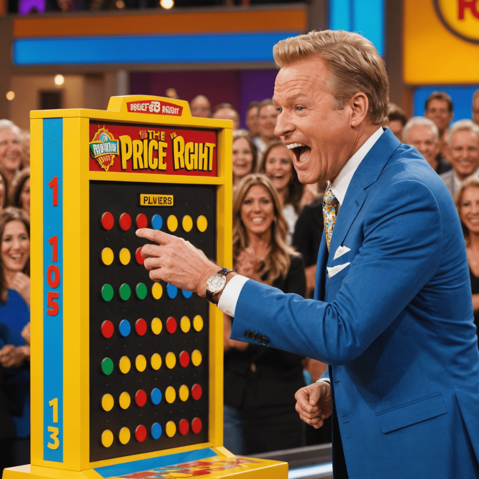 A contestant on 'The Price is Right' dropping a Plinko chip down the board, with an excited audience in the background