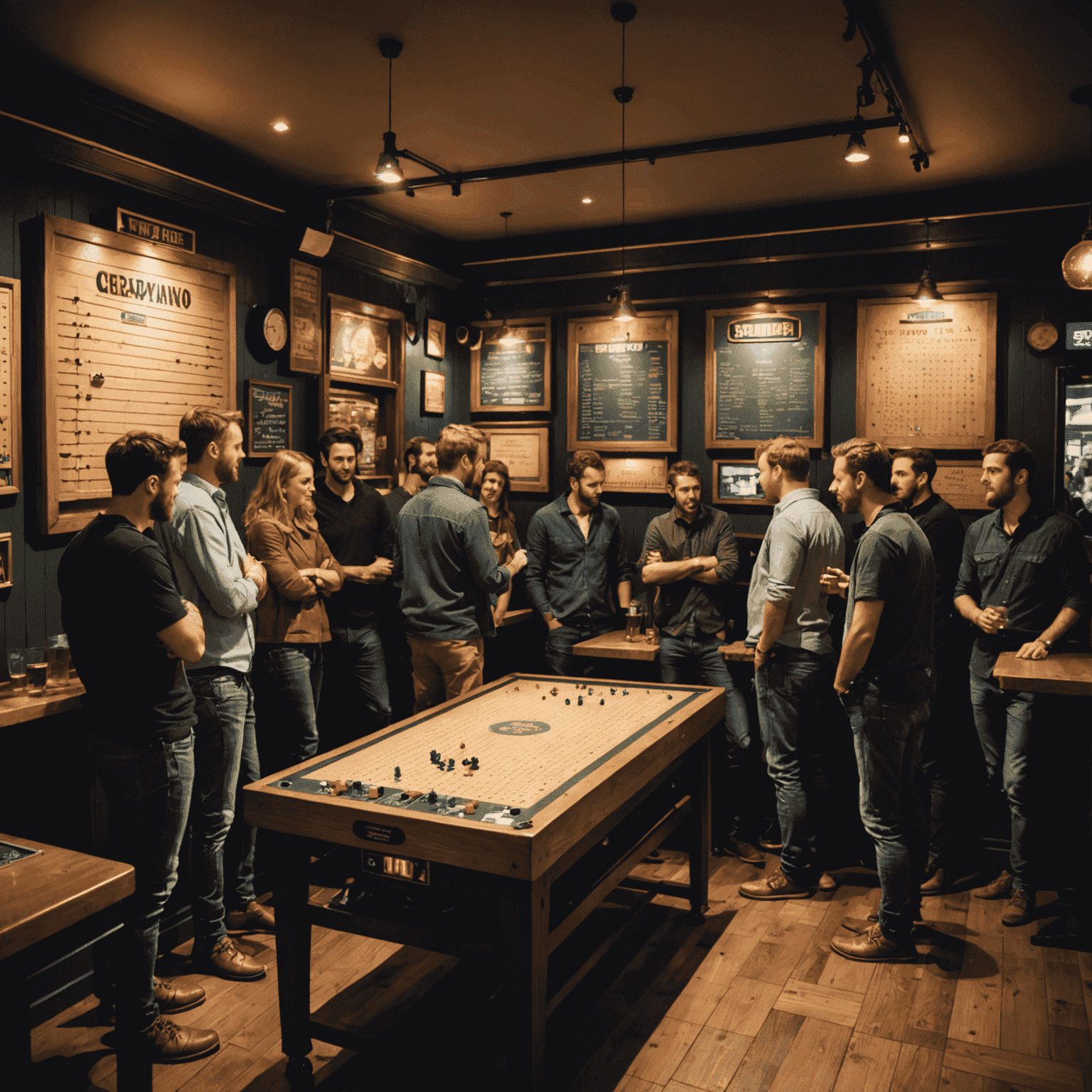 A crowded pub in Sydney hosting a Plinko tournament, with multiple boards set up and players eagerly waiting their turn